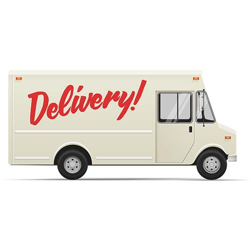 Delivery truck illustration with delivery! written on side.